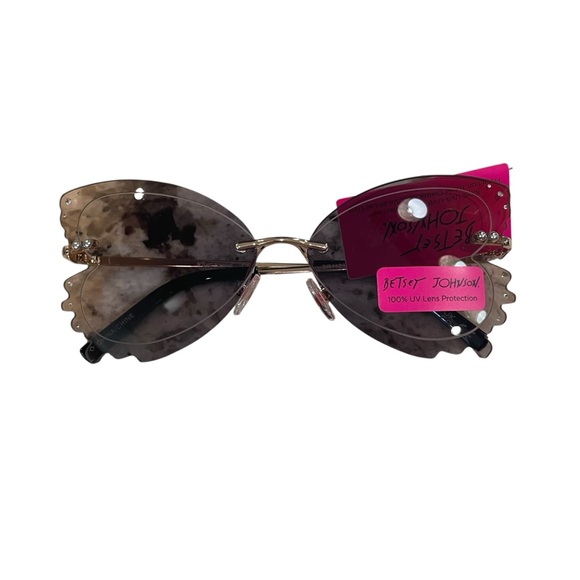 Betsey Johnson Butterfly Rimless Jewel Detail Sunglasses Gold - Picture 3 of 9